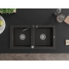 Mexen Mario Granitspüle mit 2 Becken und Küchenarmatur Carla, schwarz/gold metallic - 6504-75-670700-70