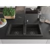 Mexen Mario Granitspüle 2-Kammer mit Küchenarmatur Carla, Schwarz/Gold Metallic - 6504-75-670700-70-B