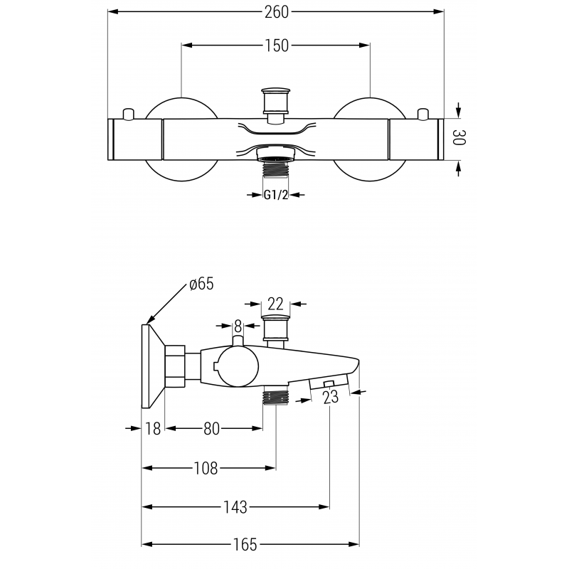 Mexen Nox thermostatische Badewannenarmatur, Chrom - 77350-00