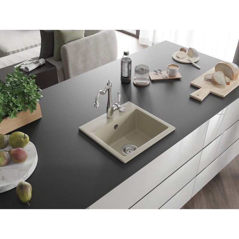 Mexen Milo Granitspüle 1-Becken mit Küchenarmatur Carla, beige - 6505-69-670700-00