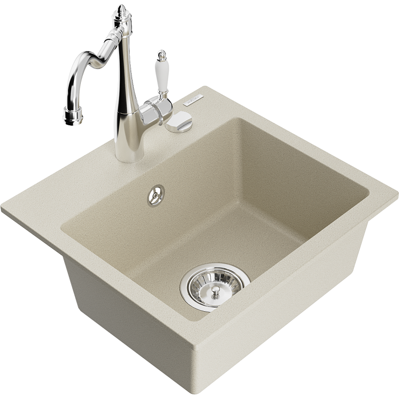 Mexen Milo Granitspüle 1-Becken mit Küchenarmatur Carla, beige - 6505-69-670700-00