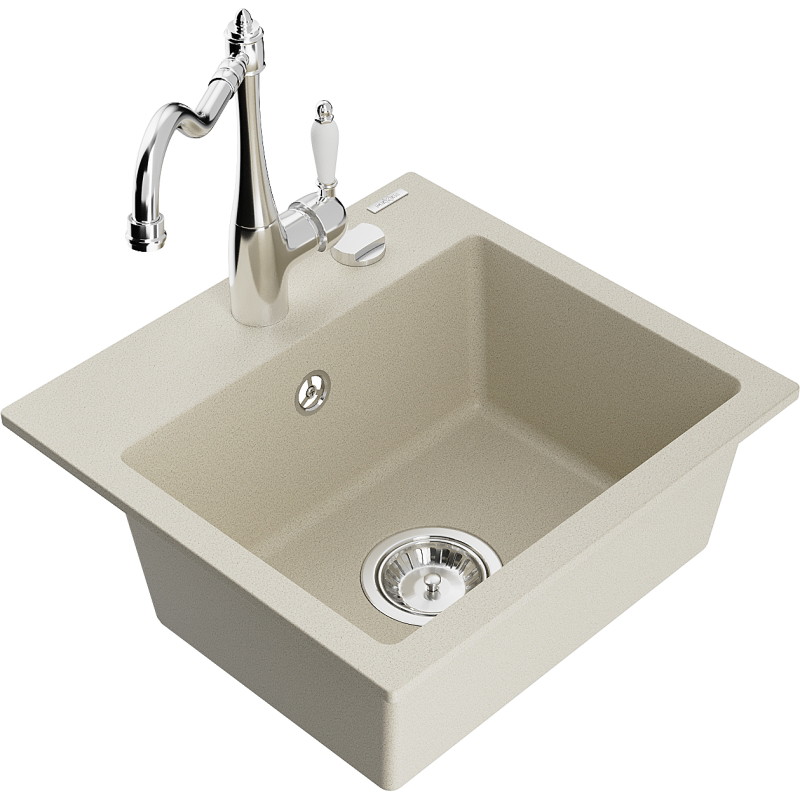 Mexen Milo Granitspüle 1-beckig mit Küchenarmatur Carla, beige - 6505-69-670700-00