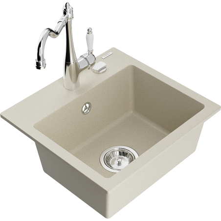 Mexen Milo Granitspüle 1-beckig mit Küchenarmatur Carla, beige - 6505-69-670700-00