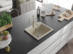 Mexen Milo granit Spülbecken 1-Kammer mit Küchenarmatur Carla, beige - 6505-69-670700-69