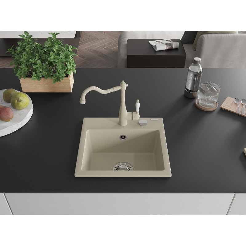 Mexen Milo 1-stufige Granitspüle mit Küchenarmatur Carla, beige - 6505-69-670700-69