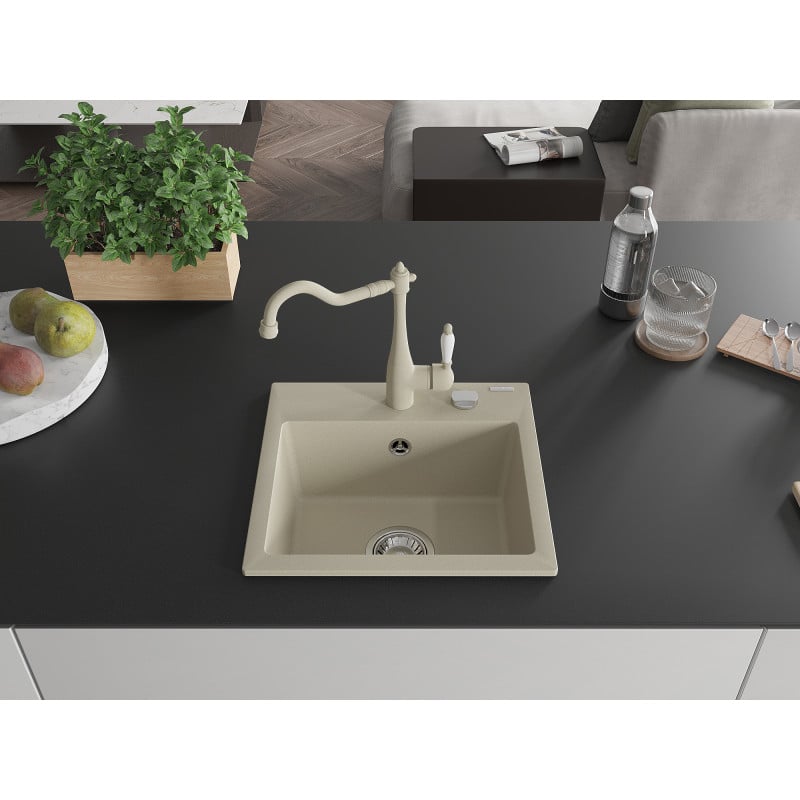 Mexen Milo granit Spülbecken 1-Kammer mit Küchenarmatur Carla, beige - 6505-69-670700-69