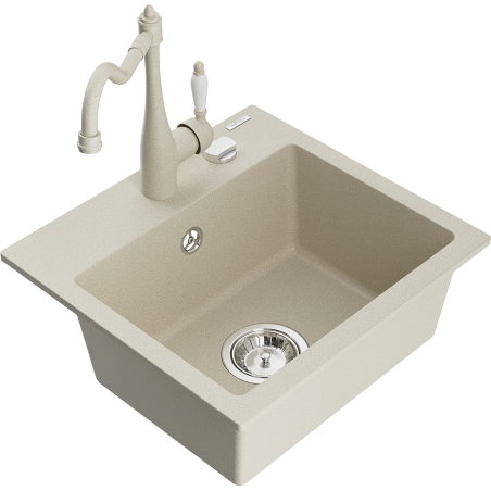Mexen Milo granit Spülbecken 1-Kammer mit Küchenarmatur Carla, beige - 6505-69-670700-69