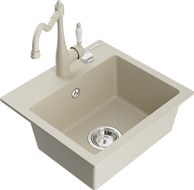 Mexen Milo granit Spülbecken 1-Kammer mit Küchenarmatur Carla, beige - 6505-69-670700-69