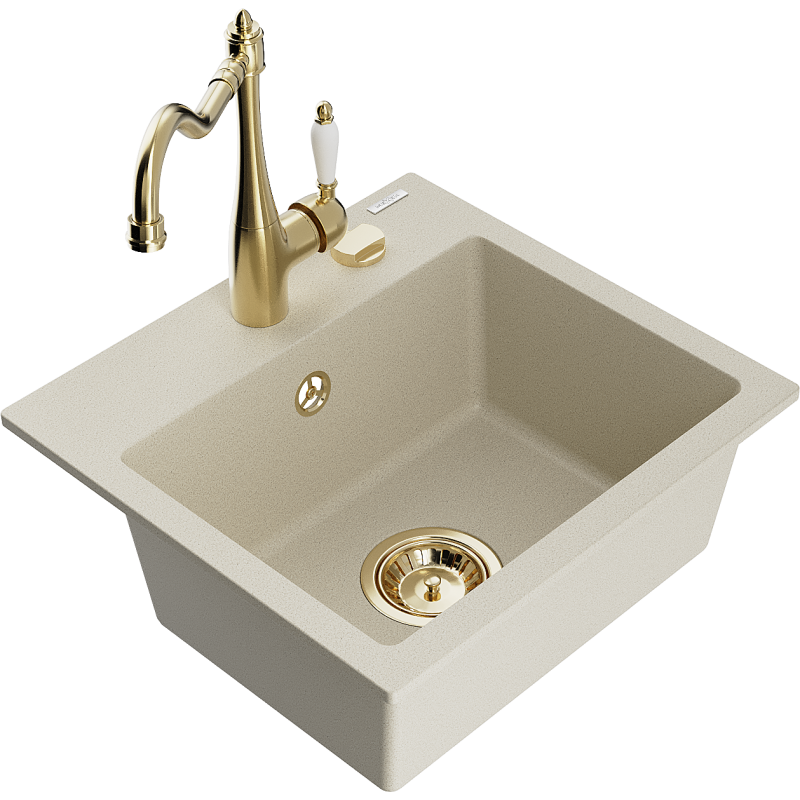 Mexen Milo Granitspüle 1-Becken mit Küchenarmatur Carla, beige - 6505-69-670700-50
