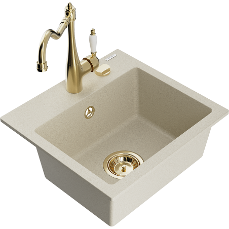 Mexen Milo Granitspüle 1-Kammer mit Küchenarmatur Carla, beige - 6505-69-670700-50
