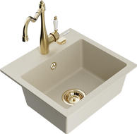 Mexen Milo Granitspüle 1-Kammer mit Küchenarmatur Carla, beige - 6505-69-670700-50