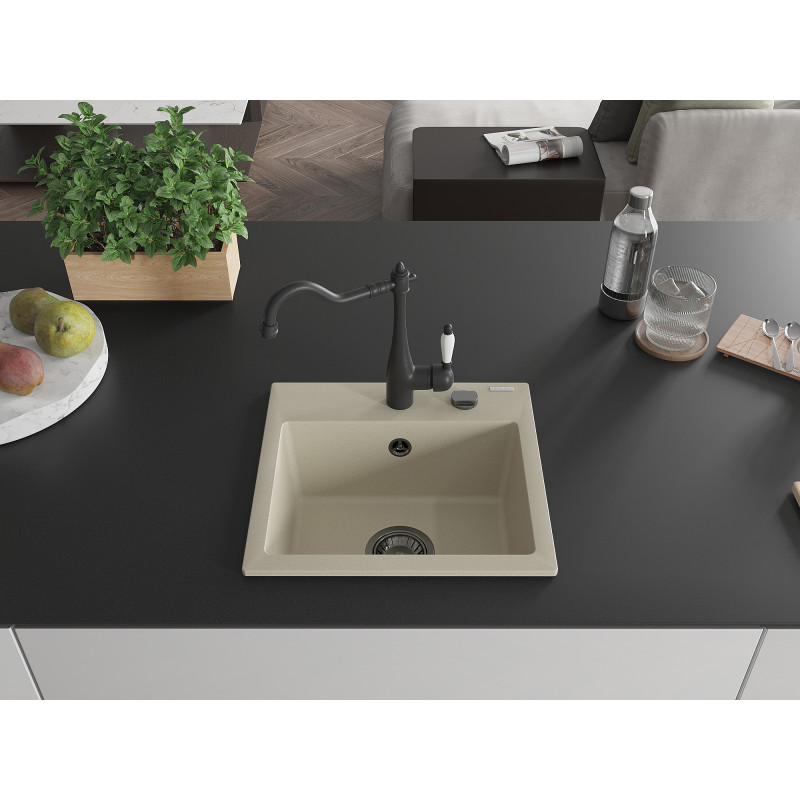 Mexen Milo Granitspüle 1-Kammer mit Küchenarmatur Carla, beige - 6505-69-670700-70