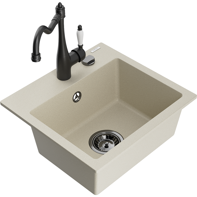Mexen Milo Granitspüle 1-Kammer mit Küchenarmatur Carla, beige - 6505-69-670700-70
