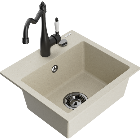 Mexen Milo Granitspüle 1-Kammer mit Küchenarmatur Carla, beige - 6505-69-670700-70