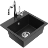 Mexen Milo Granitspüle 1-Becken mit Küchenarmatur Carla, schwarz/silber metallic - 6505-73-670700-00