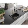 Mexen Milo Granitspüle 1-Becken mit Küchenarmatur Carla, schwarz/silber Metallic - 6505-73-670700-50