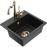 Mexen Milo Granitspüle 1-Becken mit Küchenarmatur Carla, schwarz/silber Metallic - 6505-73-670700-50