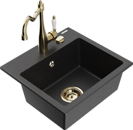 Mexen Milo Granitspüle 1-Becken mit Küchenarmatur Carla, schwarz/silber Metallic - 6505-73-670700-50