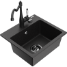 Mexen Milo Granitspüle 1-Becken mit Küchenarmatur Carla, schwarz/silber metallic - 6505-73-670700-70-B