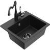 Mexen Milo Granitspüle 1-beckig mit Küchenarmatur Carla, schwarz/silber metallic - 6505-73-670700-70-B