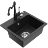 Mexen Milo 1-Komponenten Granitspüle mit Küchenarmatur Carla, schwarz/silber Metallic - 6505-73-670700-70