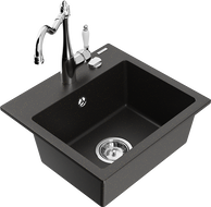 Mexen Milo Granitspüle 1-becken mit Küchenarmatur Carla, Schwarz/Gold Metallic - 6505-75-670700-00