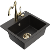 Mexen Milo Granitspüle 1-becken mit Küchenarmatur Carla, schwarz/gold metallic - 6505-75-670700-50