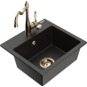 Mexen Milo Granitspüle 1-beckig mit Küchenarmatur Carla, schwarz/gold metallic - 6505-75-670700-50