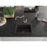 Mexen Milo Granitspüle 1-Becken mit Küchenarmatur Carla, Schwarz/Gold Metallic - 6505-75-670700-50-B