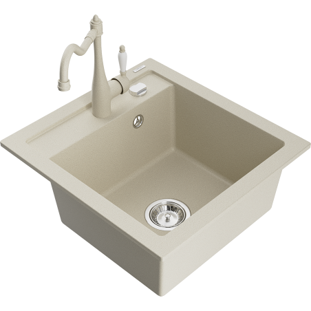 Mexen Vito Granitspüle 1-becken mit Küchenarmatur Carla, beige - 6503-69-670700-69