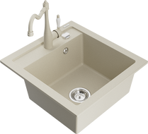 Mexen Vito Granitspüle 1-becken mit Küchenarmatur Carla, beige - 6503-69-670700-69