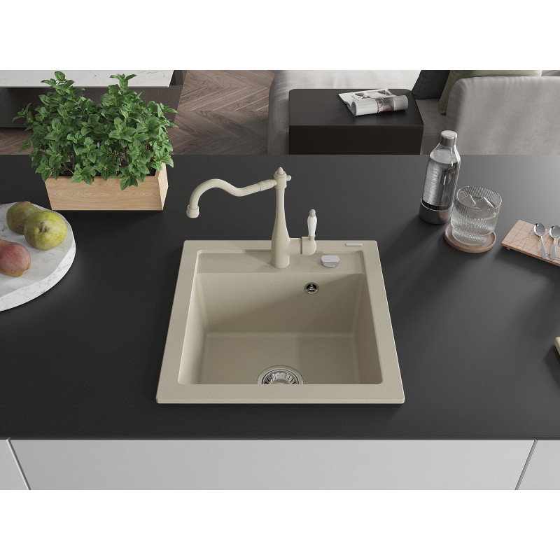 Mexen Vito Granitspüle 1-becken mit Küchenarmatur Carla, beige - 6503-69-670700-69