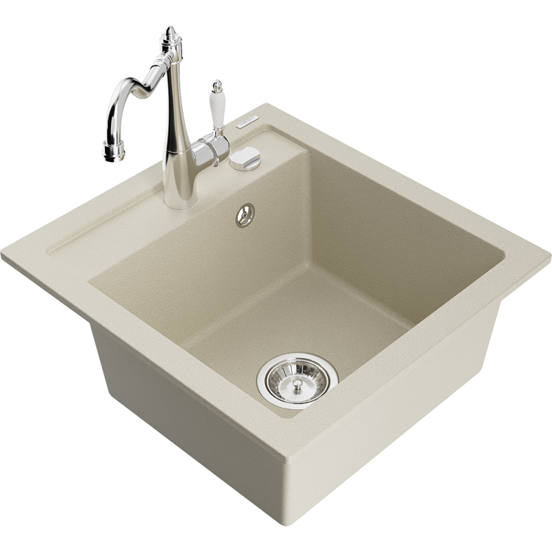 Mexen Vito Granitspüle 1-Becken mit Küchenarmatur Carla, beige - 6503-69-670700-00