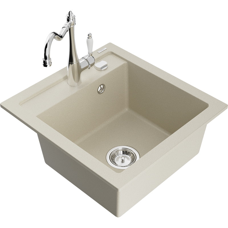 Mexen Vito Granitspüle 1-beckig mit Küchenarmatur Carla, beige - 6503-69-670700-00