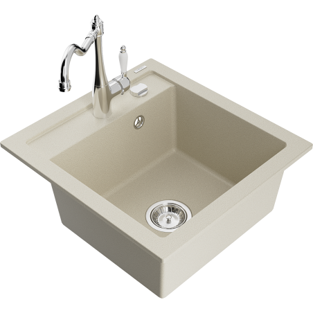 Mexen Vito Granitspüle 1-beckig mit Küchenarmatur Carla, beige - 6503-69-670700-00