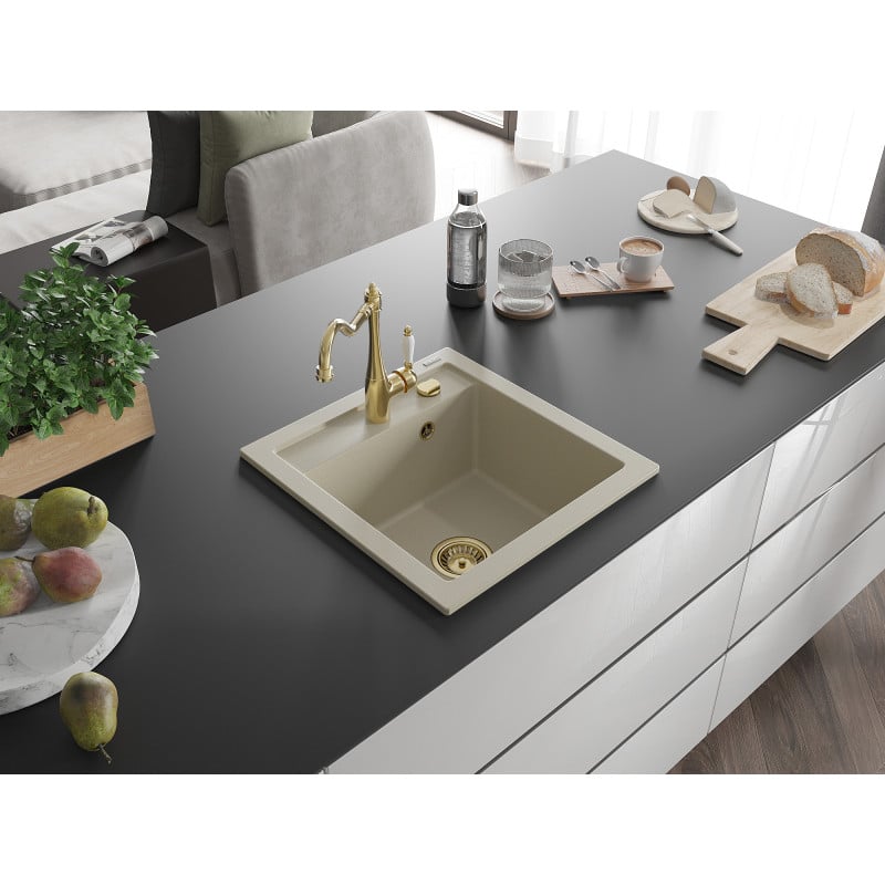 Mexen Vito Granitspüle 1-beckig mit Küchenarmatur Carla, beige - 6503-69-670700-50