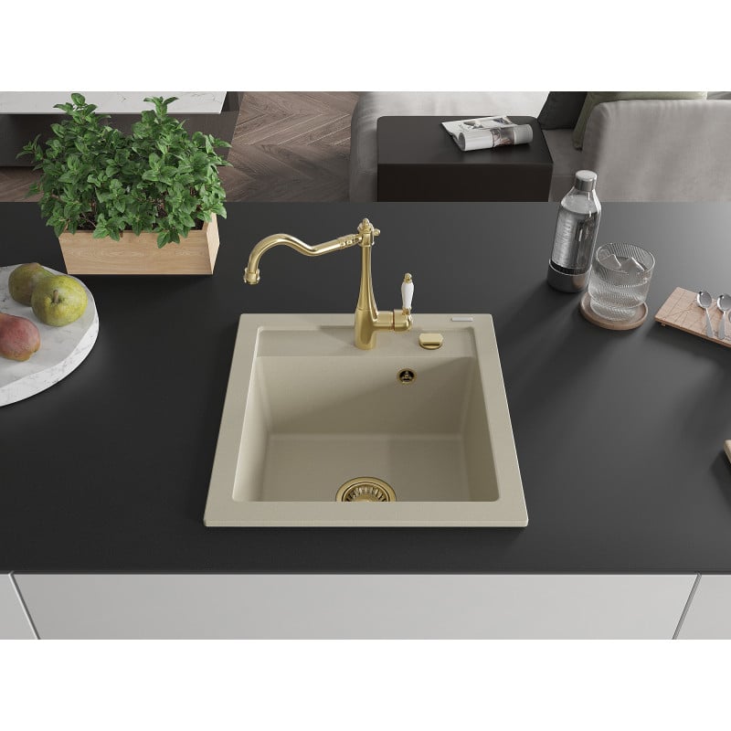 Mexen Vito Granitspüle 1-beckig mit Küchenarmatur Carla, beige - 6503-69-670700-50