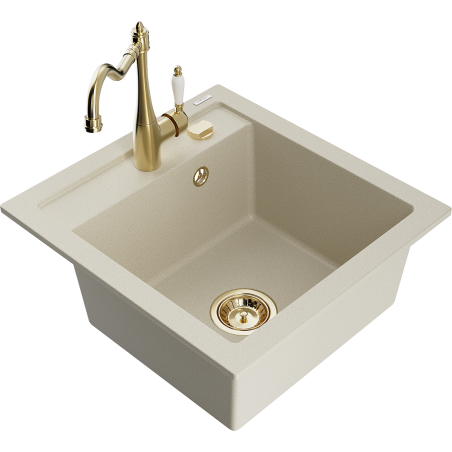 Mexen Vito granitspüle 1-becken mit küchenarmatur Carla, beige - 6503-69-670700-50
