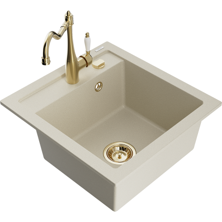 Mexen Vito Granitspüle 1-beckig mit Küchenarmatur Carla, beige - 6503-69-670700-50