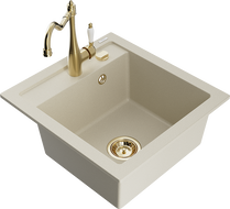 Mexen Vito Granitspüle 1-beckig mit Küchenarmatur Carla, beige - 6503-69-670700-50