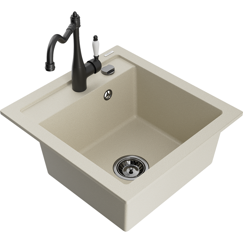 Mexen Vito Granitspüle 1-Becken mit Küchenarmatur Carla, beige - 6503-69-670700-70