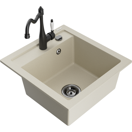 Mexen Vito Granitspüle 1-Becken mit Küchenarmatur Carla, beige - 6503-69-670700-70