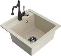 Mexen Vito Granitspüle 1-Becken mit Küchenarmatur Carla, beige - 6503-69-670700-70