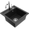 Mexen Vito Granitspüle 1-Becken mit Küchenarmatur Carla, schwarz/silber metallic - 6503-73-670700-00