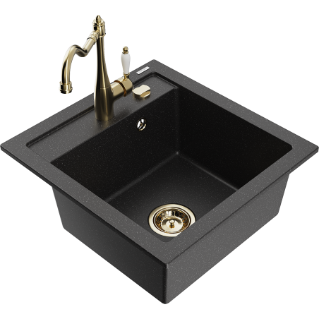 Mexen Vito Granitspüle 1-Becken mit Küchenarmatur Carla, schwarz/silber Metallik - 6503-73-670700-50