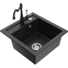 Mexen Vito Granitspüle 1-Becken mit Küchenarmatur Carla, schwarz/silbermetallic - 6503-73-670700-70