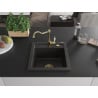 Mexen Vito Granitspüle 1-beckig mit Küchenarmatur Carla, schwarz/gold metallic - 6503-75-670700-50