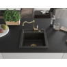 Mexen Vito Granitspüle 1-Kammer mit Küchenarmatur Carla, schwarz/gold metallic - 6503-75-670700-50