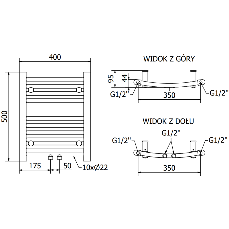 Mexen Ares Badezimmerheizkörper 500 x 400 mm, 179 W, schwarz - W102-0500-400-00-70