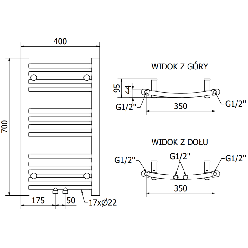 Mexen Ares Badezimmerheizkörper 700 x 400 mm, 240 W, schwarz - W102-0700-400-00-70